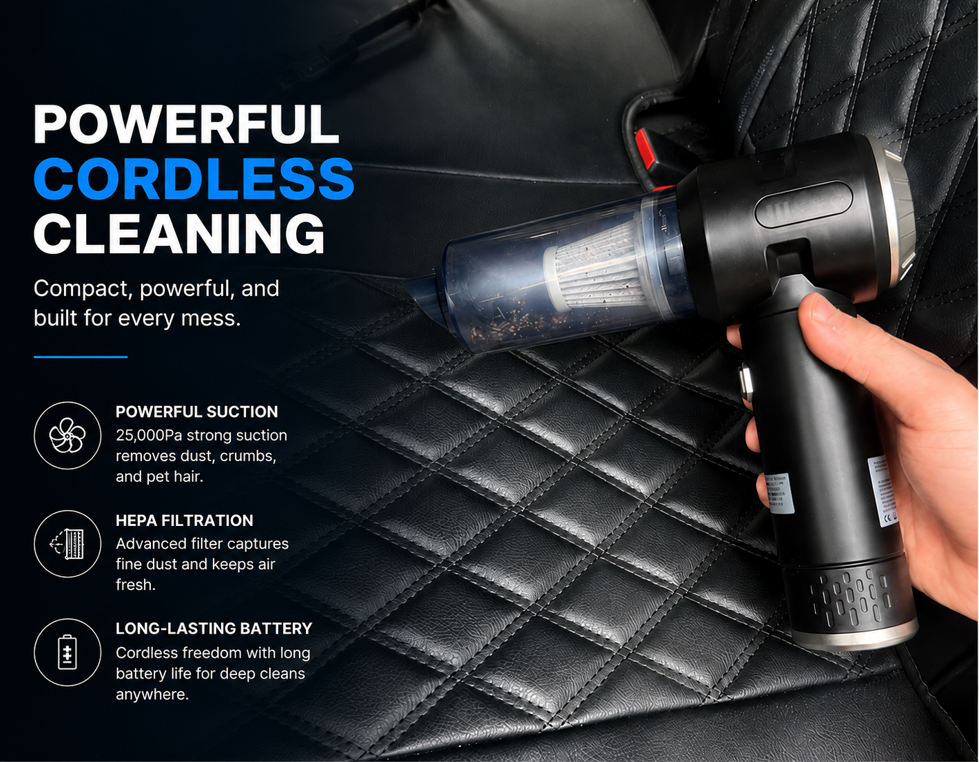 Vacuride Minivac — Cordless Car Vacuum, 25,000PA