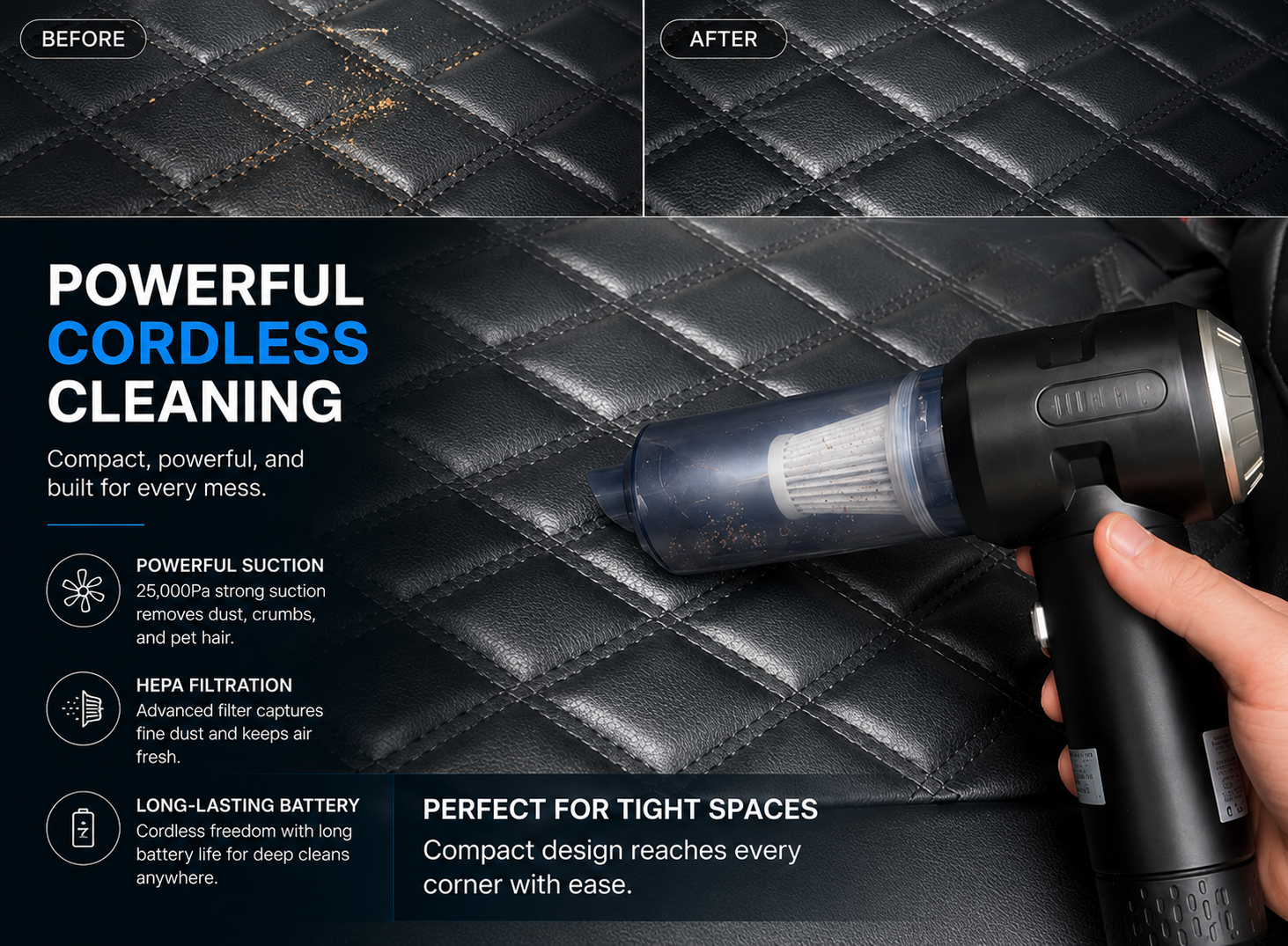 Vacuride Minivac — Cordless Car Vacuum, 25,000PA